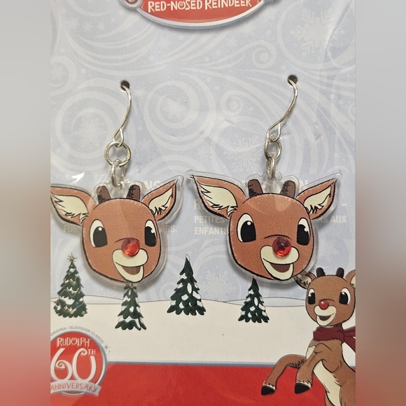 RUDOLPH THE RED NOSED REINDEER HOLIDAY CHRISTMAS EARRINGS - Picture 4 of 6
